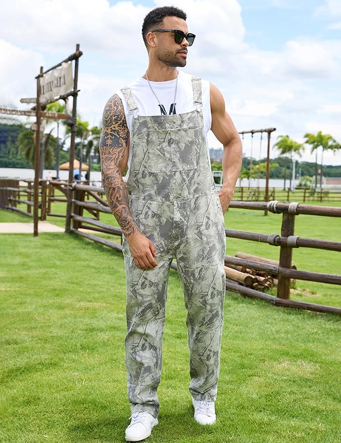 Camo Bibs Overalls for Men Adjustable Straps Work Utility Coveralls Camouflage Jumpsuit