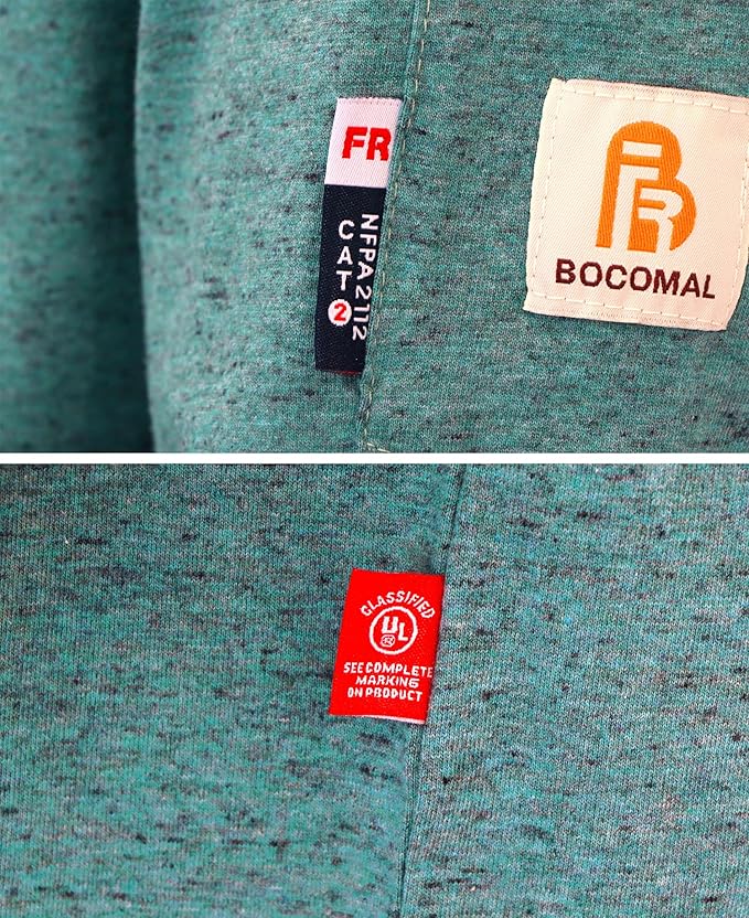 BOCOMAL FR Hooded T Shirts Heather Series 6oz Flame Resistant NFPA2112 CAT2 Fire Retardant Hoodies Work Shirt