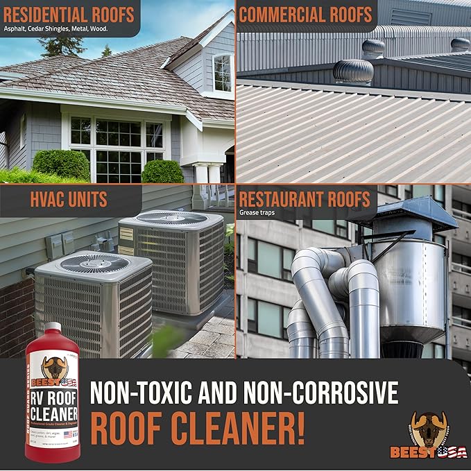 BEEST RV Roof Cleaner (32 Oz Super Concentrated Makes 5 gallons) - Roof Cleaner & Degreaser - Removes Dirt & Stains - Easy to Use - Best For Cleaning RVs, Campers, Trailer, Metal Building, Motorhomes