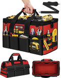 16-Inch Heavy Duty Tool Bag, 19-Pockets Tool Box Organizer, Portable Toolbag W/Soft Handle for Organized Storage, Mechanic Gifts for Men Dad Husband Fathers Day, Wide Mouth Electrician Toolbox, Red