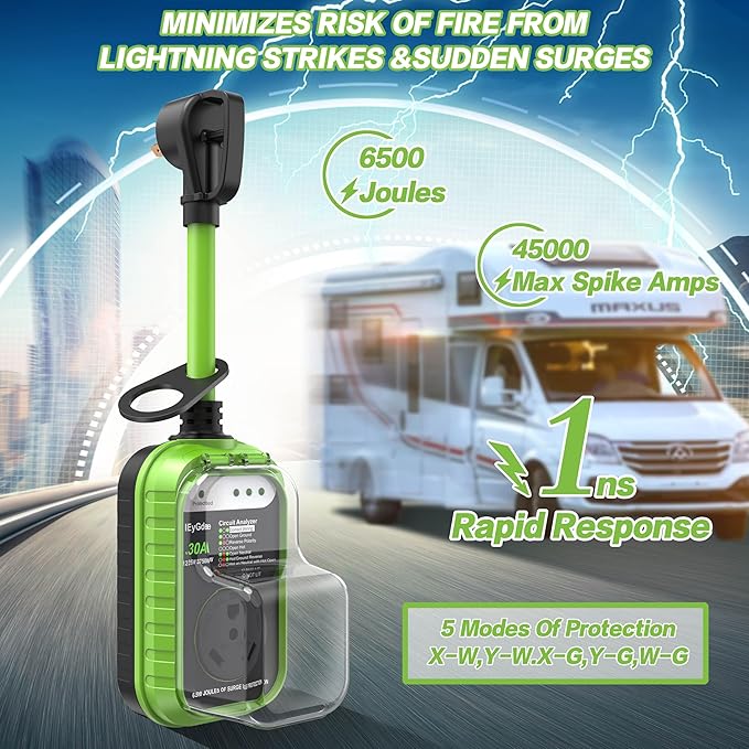 EyGde RV Surge Protector 30 Amp, RV Circuit Analyzer with Waterproof Cover, RV Accessories Power Voltage Protection Guard for Camper Travel Trailers