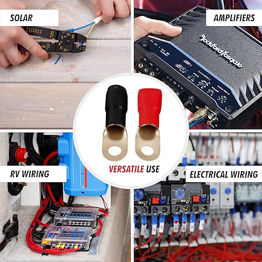 InstallGear 1/0 Ring Terminal Connectors - 1/0 Gauge AWG Tinned Pure Copper Lugs with Heat Shrink (20Pack-10 Positive/10 Negative) Electrical Connectors, Heat Shrink Wire Connectors for 1/0 Gauge Wire