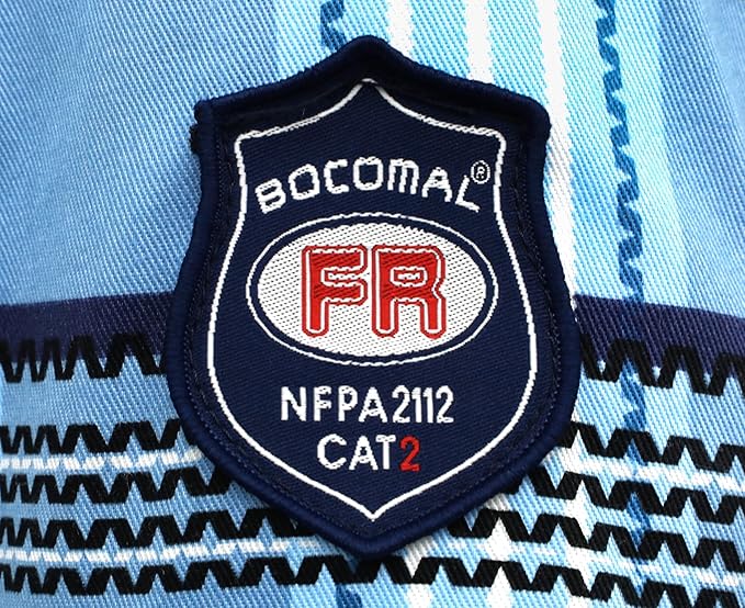 BOCOMAL FR Shirts for Men Printed Plaid Flame Resistant Clothing 6.5oz Cotton Button Up Welding Shirts NFPA2112 CAT2