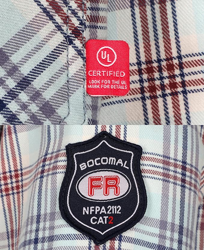 BOCOMAL FR Shirts for Men Flame Resistant Light Weight NFPA2112 Fire Retardant Welding Shirt Water & Oil Repellent Finish