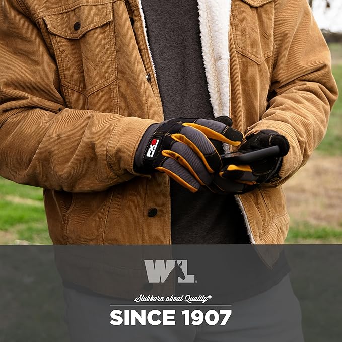 Wells Lamont FX3 Men's Work Gloves – Dexterity, Synthetic Leather Palm, Reinforced Fingertips– Stretch Spandex for Comfort – Touchscreen-Ready, All-Purpose Use, Ergonomic Fit– Black, X-Large (7853XLC)