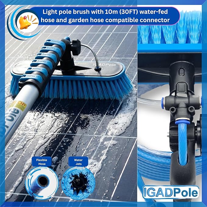 IGADPole 17 FT Water-Fed Cleaning Kit – Extendable Telescopic Pole with Soap-Dispenser, Brush & Cobweb Duster, Adjustable 5-17 FT Handle for Safe High Window, Gutter, Solar Panel & Exterior Cleaning