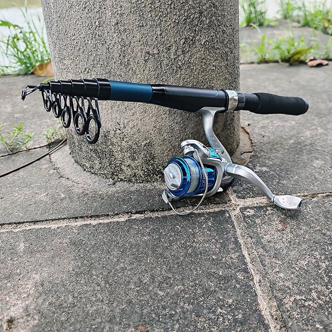 Telescopic Fishing Rod Reel Kit 2PCS 6.89FT Collapsible Pole Spinning Reel Combo with Fishing Lures Fishing Gripper Fishing Pliers Portable Fishing Gear Set for Saltwater Freshwater Travel