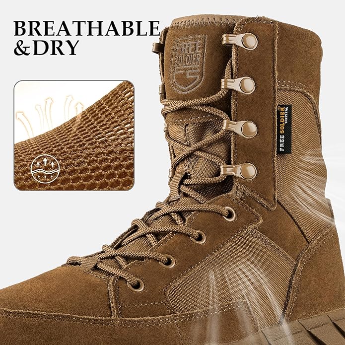 FREE SOLDIER Men's Work Tactical Boots 8 Inches Lightweight Combat Boots Durable Suede Leather Military Boot Desert Boot