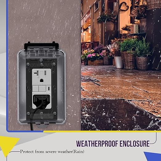 ENERLITES Outdoor Outlet Cover Extra-Duty in-Use Weatherproof Outdoor Decorator/GFCI Receptacle Outlets, Weatherproof Enclosure, 1-Gang 6.25” H x 3.5” W x 3.25” D, Clear Cover, IUC1V-D