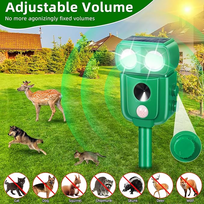 2026 Upgraded Solar Ultrasonic Animal Repellent Outdoor, Raccoon Fortress Pro with Motion Sensor & LED Flashing Light, Waterproof Cat Repellent Outdoor, Deer Deterrent for Yard Garden Orchard 2 Pack