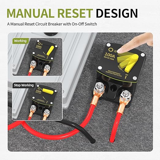 100 Amp DC Manual Reset 12V Circuit Breaker Switches & 12V Automotive Replacement for Car Audio RV Marine Boat Truck Trolling Motors 1 Pack