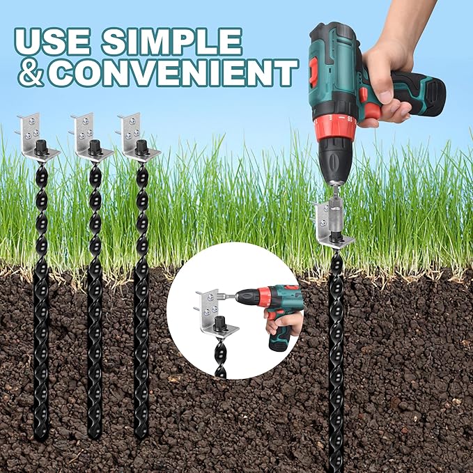 24" Ground Anchors Screw in, Set of 4 Heavy Duty Mobile Home Anchors, Multi-Purpose Earth Anchors with Brackets and Adapter for Drill, Ideal for Mobile Homes, Storage Sheds and Carports
