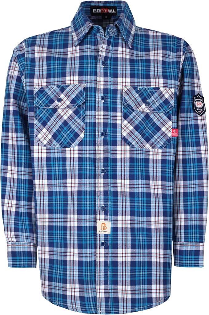 BOCOMAL FR Shirts for Men Flame Resistant Light Weight NFPA2112 Fire Retardant Welding Shirt Water & Oil Repellent Finish