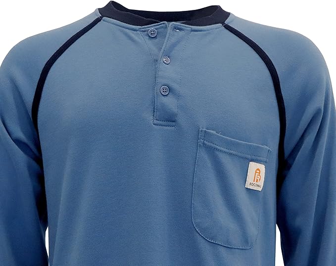 BOCOMAL FR Shirts 5.5oz Light Weight Henley and Short Sleeve Flame Resistant/Fire Retardant Clothing Shirt