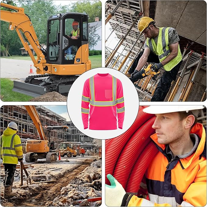W&H Hi Vis Safety Long Sleeve Shirts Reflective High Visibility Birdeyes Class 3 Shirts,Construction Work