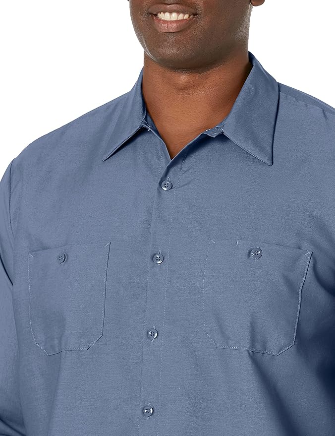 Red Kap Men's Long Sleeve Industrial Work Shirt | Moisture Wicking Button Up, Wrinkle Resistance Fights Fading & Stains