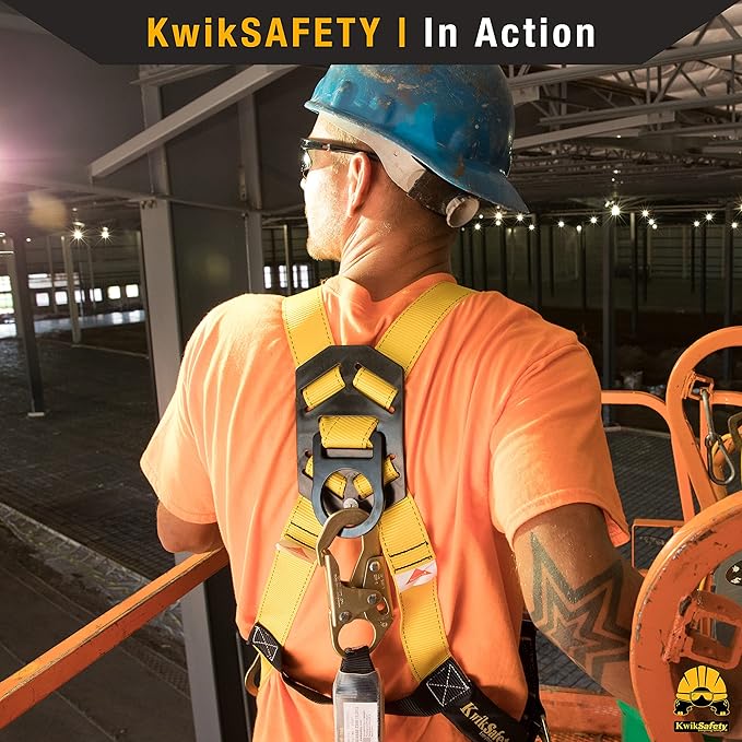 KwikSafety - Charlotte, NC - Python [External Shock Absorber] Double Leg 6ft Safety Lanyard OSHA ANSI Fall Protection Restraint Equipment Snap Rebar Connectors Construction Arborist Roofing