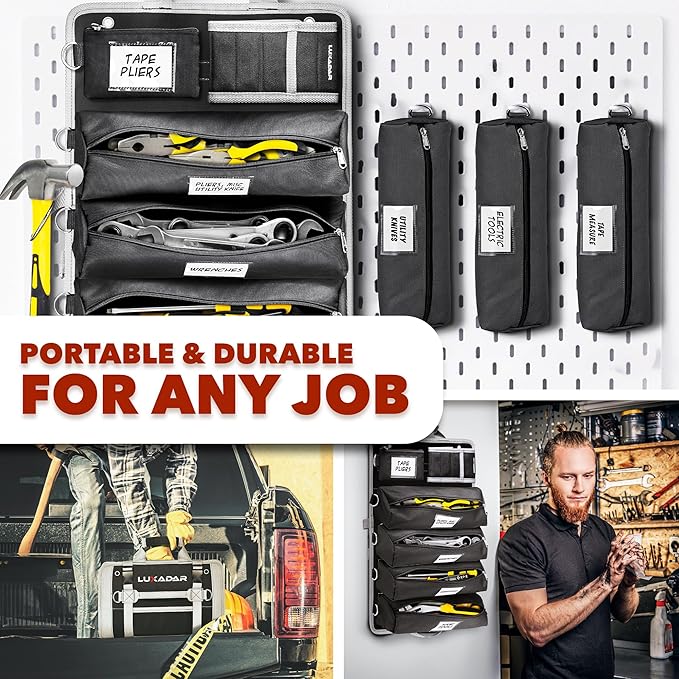 Updated Tool Roll Up Tool Bag Organizer, Name Tags, Advansed Features, Heavy Duty Tool Roll Bag Organizer, Mens Gifts For Him Motorcycle Mechanic & Electrician LUXADAR (5 Detachable/Wristband)