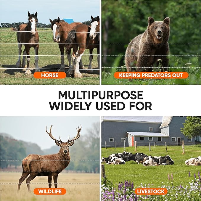 Solar Electric Fence Charger 5 Mile - Solar Powered Energizer for Livestock - Low Impedance Solar Fencer Battery Powered