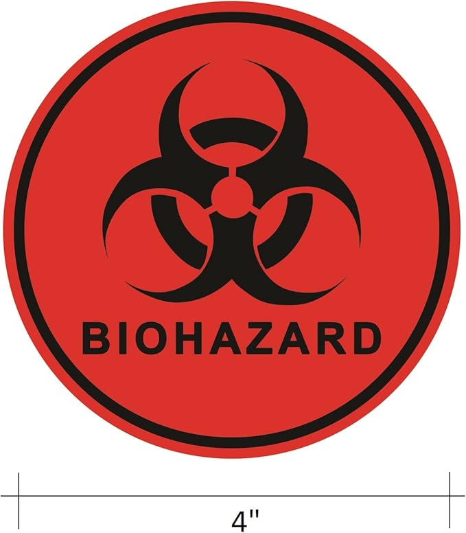 Biohazard ISO Safety Label Stickers – 4"x4" Vinyl Decals (Pack of 5), Weatherproof for Windows, Cars, Containers, Indoor/Outdoor Use