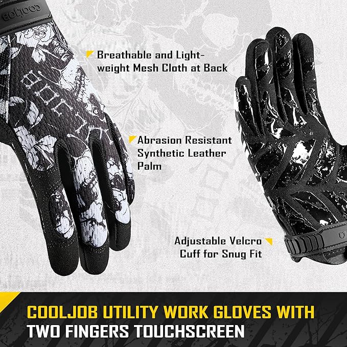 COOLJOB Mechanic Safety Work Gloves, Enhanced Anti-Slip Grip Tactical Gloves, Touchscreen, Breathable, Ultra-Soft, S-XL