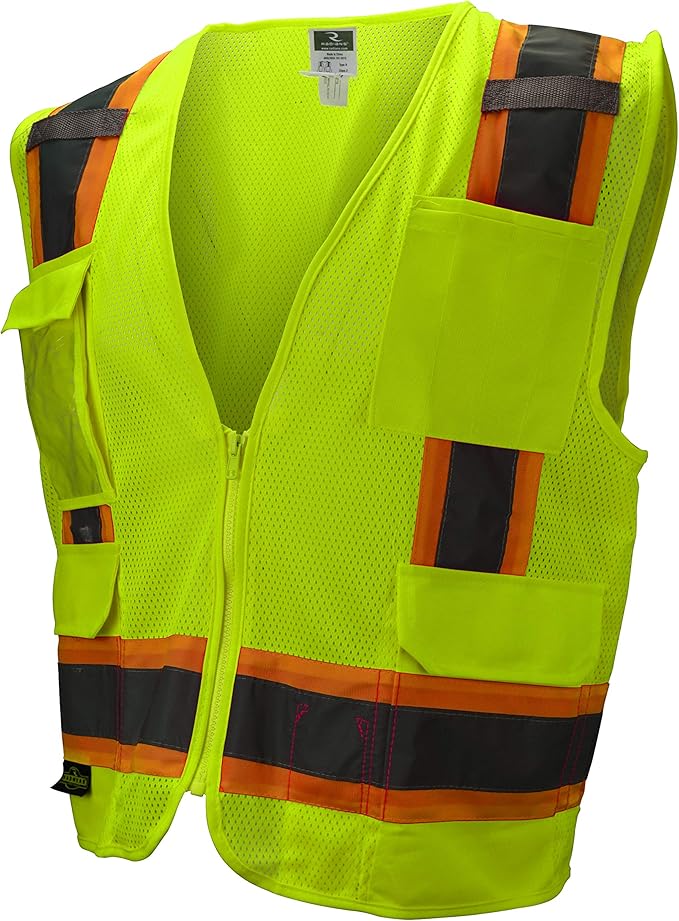 Radians SV6 Two Tone Class 2 Surveyor Polyester All Mesh Vests with Contrasting Trim, Green, Large (SV6-2ZGM-L)