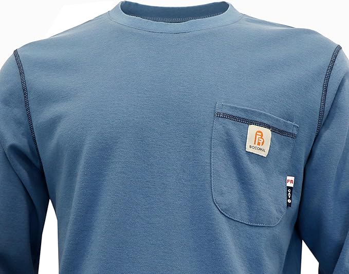 BOCOMAL FR Shirts for Men Lightweight Crew Long Sleeve Flame Resistant/Fire Retardant Shirt…