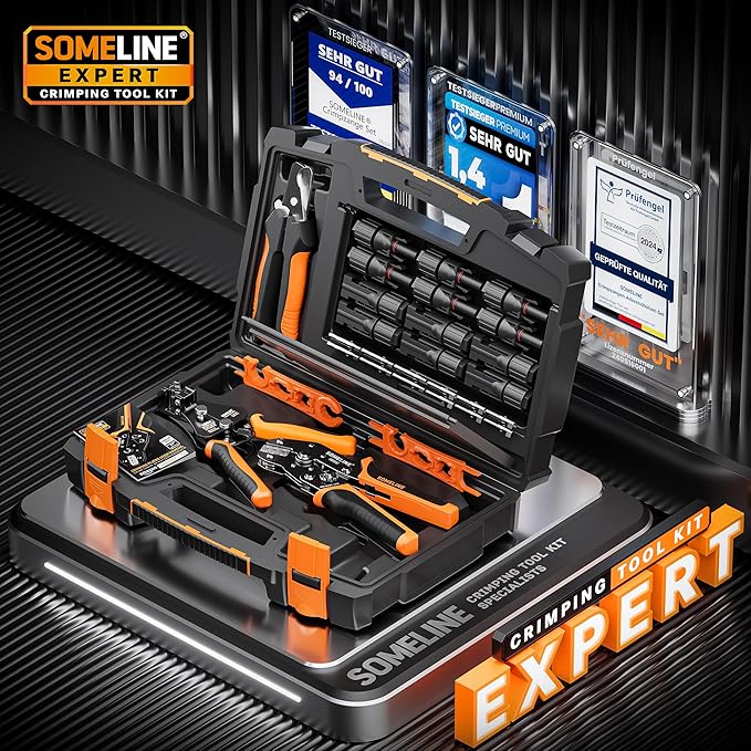 SOMELINE Solar Connector Crimping Tool Kit, 14-10 AWG Crimper for Solar Panel Cables Connectors, Toolbox Kit with 6 Pairs of Solar Connectors and Wrenches, Strippers, Crimpers and Cable Cutter