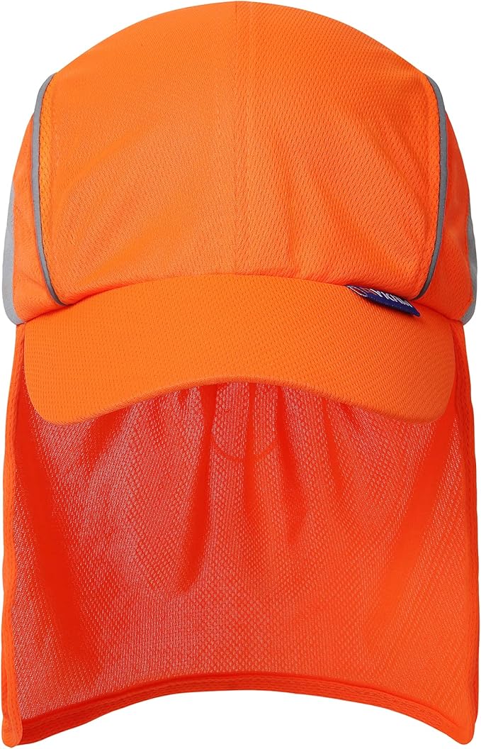 A-SAFETY Mens UV Sun Protection work Cap Safari Hike Cap with Reflective Neck Flap Fishing Orang Yellow Hat