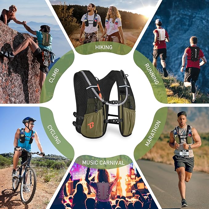 Running Vest Hydration Backpack for Men Women, 5L Lightweight Running Backpack Hydration Pack for Marathon, Trail, Cycling, Hiking, Jogging