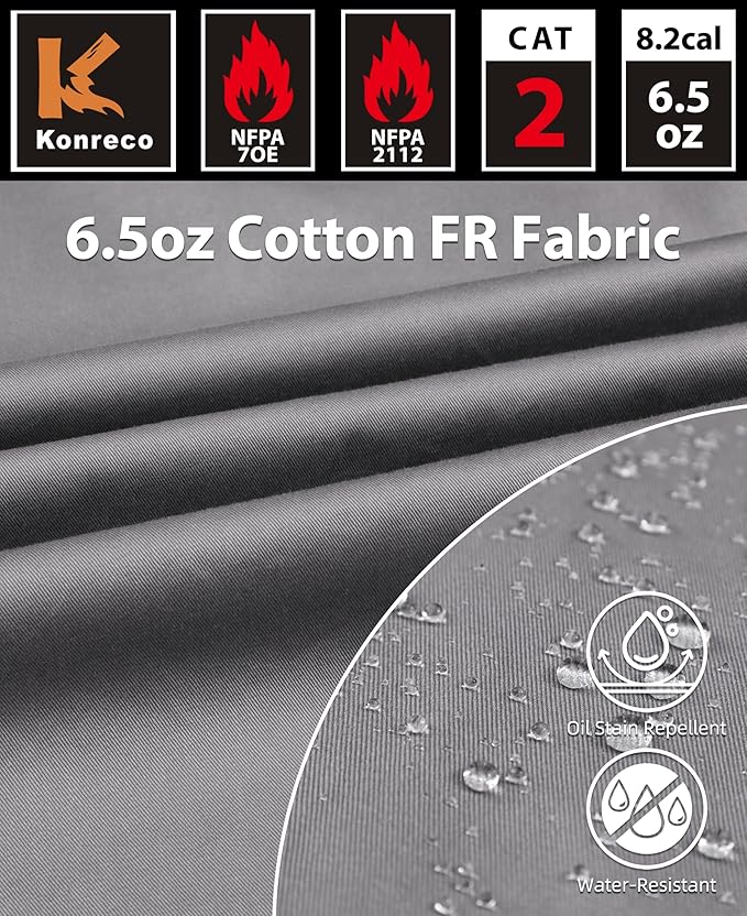 KONRECO FR Shirts for Men Fire Resistant Button Down Work Shirt 100% Cotton 6.5oz Lightweight Welding Shirts