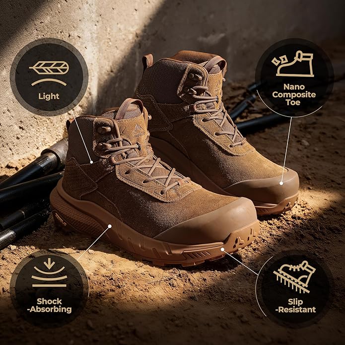 NORTIV 8 Composite Toe Boots for Men – Waterproof Lightweight Non-Slip ASTM F2412-24 & ASTM F2913-24 Safety Work Boots for Warehouse & Construction VaporGuard-Nano