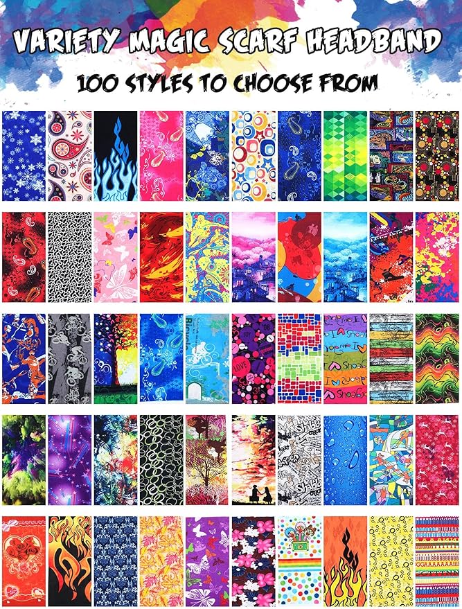 100 Pcs Bulk Neck Gaiters for Men Women Balaclava UV Face Mask Headband Face Covering Neck Tube Scarf Outdoor,100 Style