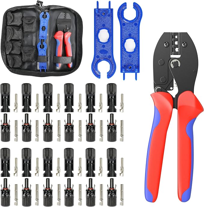 Houseables Solar Wire Connectors, Solar Connector, Crimping Tool, Disconnect Tool, Crimper, Connector Kit, PV Kit, Household, Panel, Cable, 51PC, 12 Pairs 4mm, 2 Spanner Wrench, AWG 14-10, 2.5/4/6 mm²