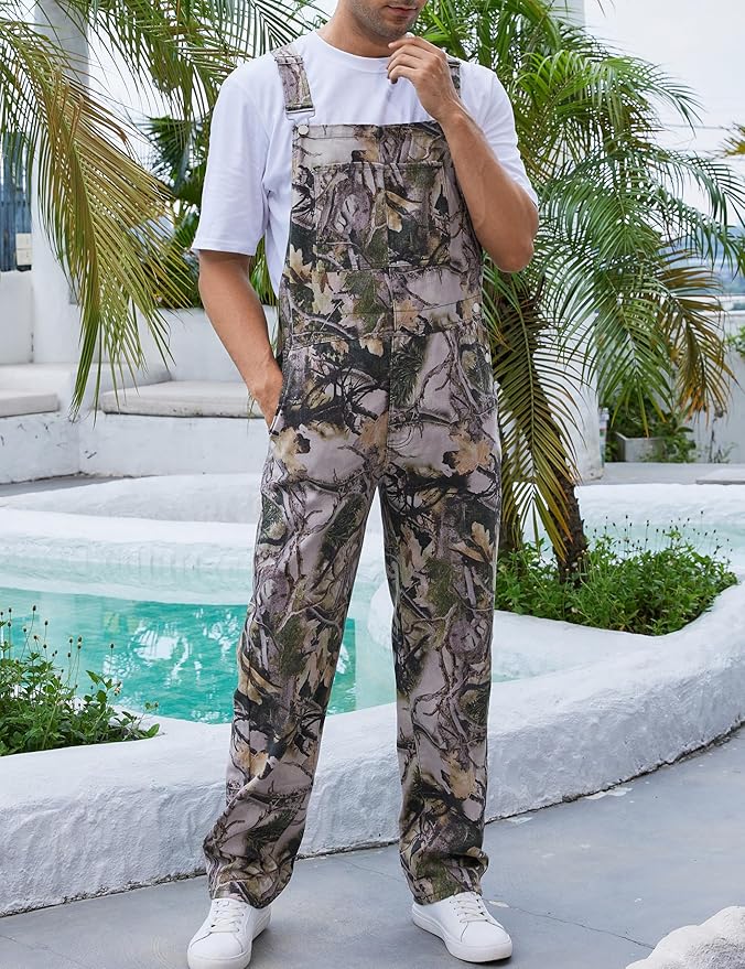 Camo Bibs Overalls for Men Adjustable Straps Work Utility Coveralls Camouflage Jumpsuit