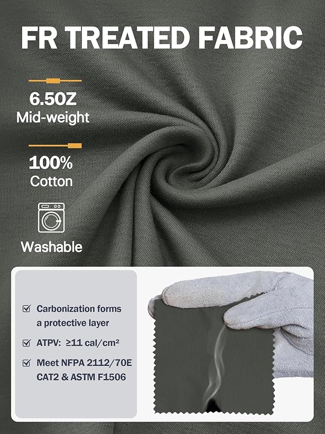 WORKWEYA FR Shirts Flame Resistant Shirt 6.5oz Men's NFPA 2112/CAT2 Long Sleeve Shirt