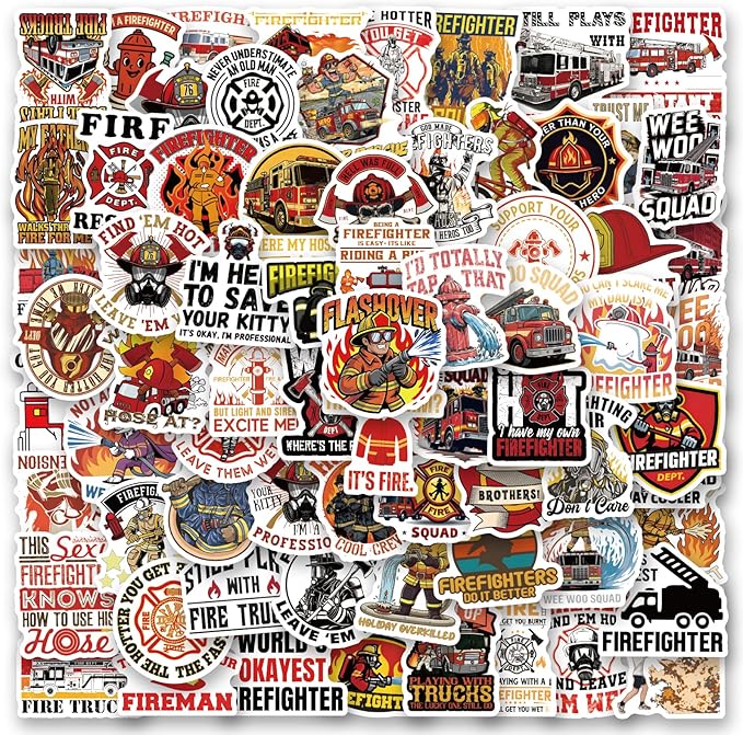 123Pcs Funny Firefighter Stickers - Fireman Stickers & Decals for Hard Hat - Funny Firefighter Hard Hat Gifts