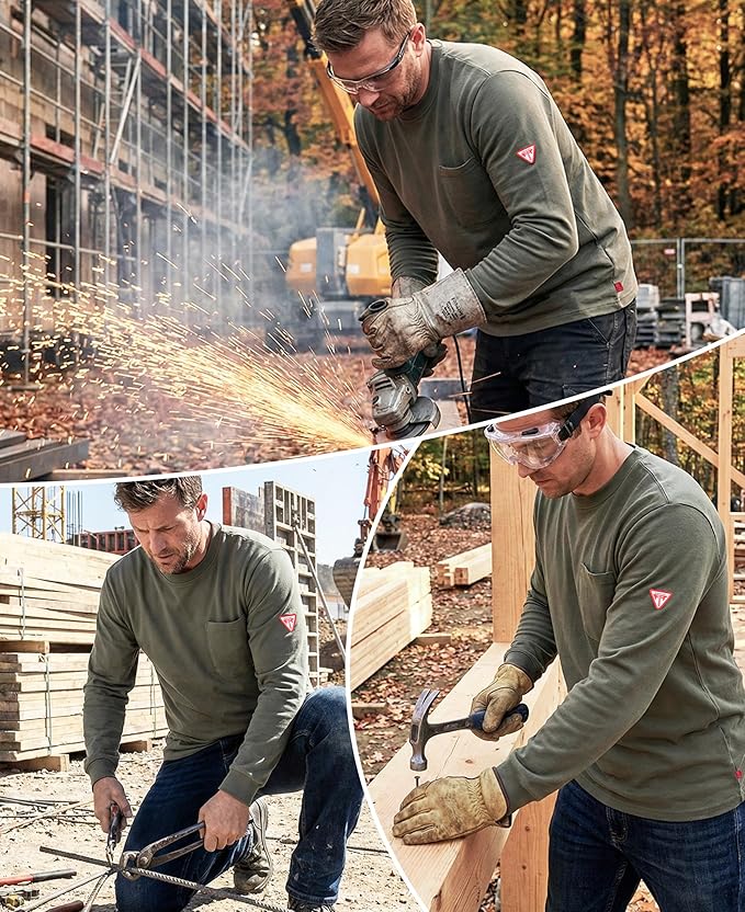 TICOMELA FR Shirts for Men Flame Resistant Shirt NFPA2112/CAT2 7oz Fire Retardant Men's Long Sleeve Henley Shirts