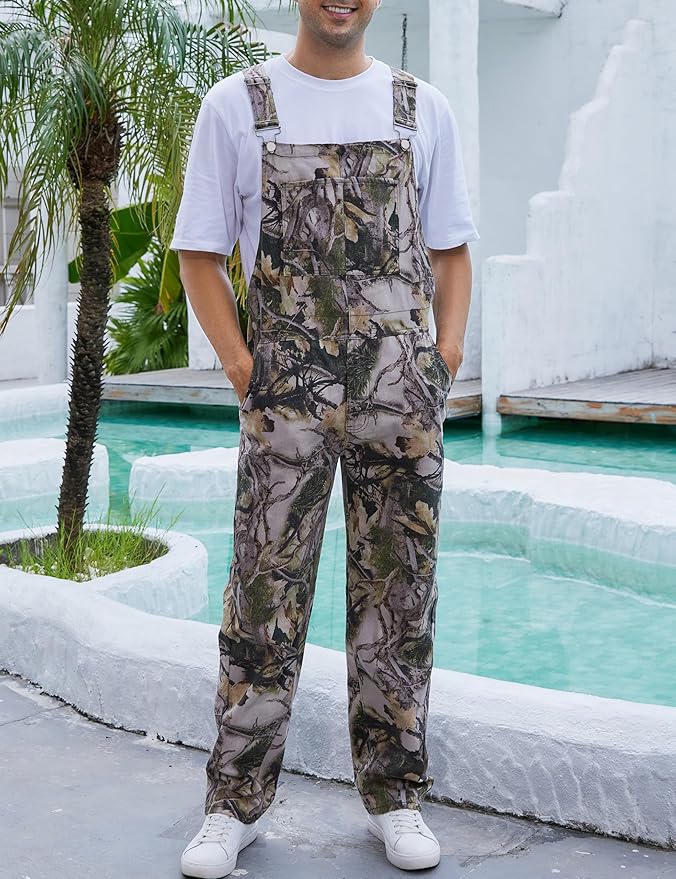 Camo Bibs Overalls for Men Adjustable Straps Work Utility Coveralls Camouflage Jumpsuit