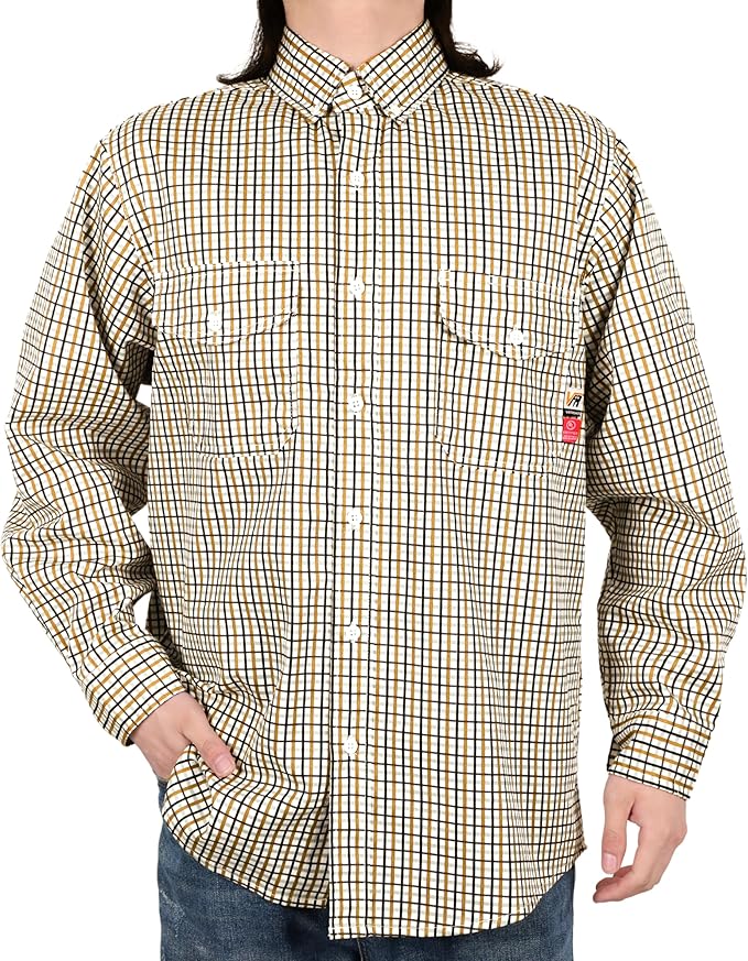 VATRENUS FR Shirts for Men 6.5oz Button Down Flame Resistant 100% Cotton Men's Pre-Washed Fire Retardant Work Shirt