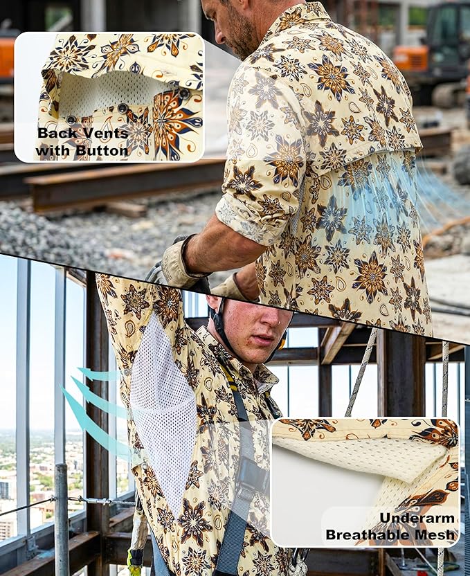 BOCOMAL FR Shirt for Summer Lightweight Vented Mesh Back and Underarm Breathable Flame Resistant Welding Button Down Shirts
