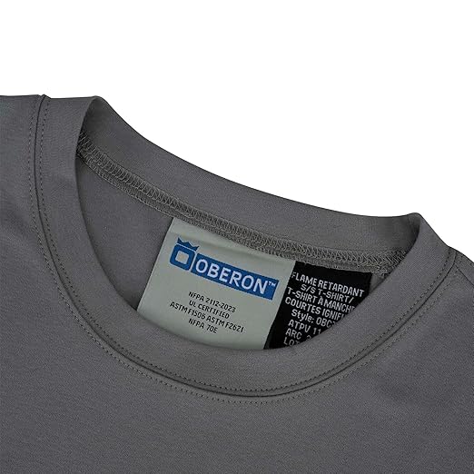 Oberon FR Arc Rated Safety Shirt For Men - Flame Resistant Cotton T-shirt - 11 Cal - Chest Pocket - Navy Blue, Gray