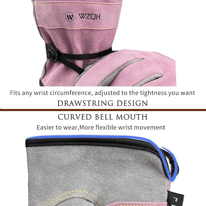 Leather Work Gloves for Men or Women. Large Glove for Gardening, Tig/Mig Welding, Construction, Chainsaw, Farm, Ranch, etc. Cowhide, Cotton Lined, Utility, Firm Grip, Durable. Pink-Grey L