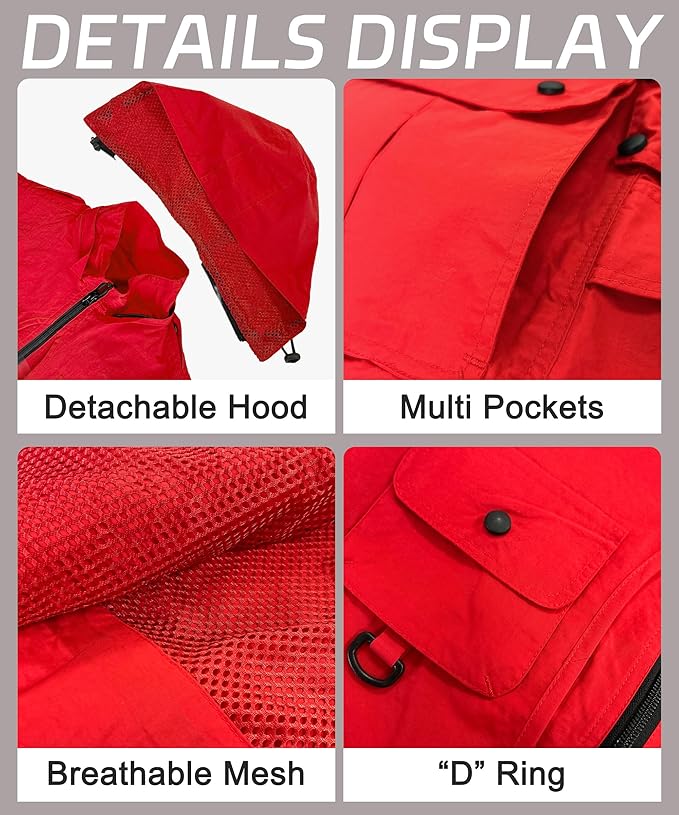 M2C Mens Hooded Mesh Multiple Pockets Traveling Vest