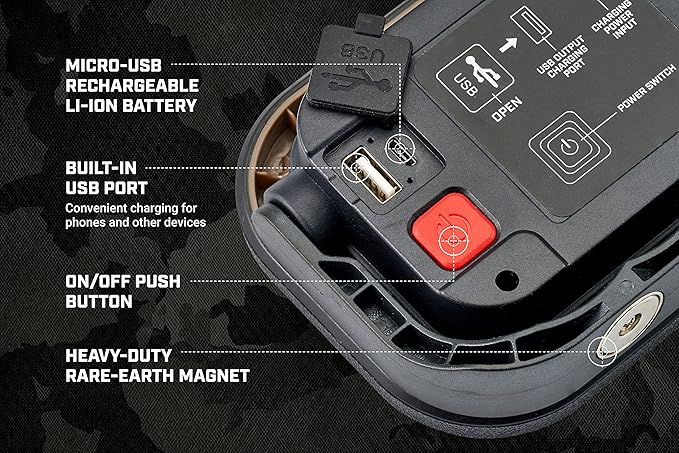 Spec Ops Tools Rechargeable LED Work Light, 800 Lumens, Waterproof, Magnetic Base, 3 Light Modes, 3percent Donated to Veterans, SPEC-FLASHW