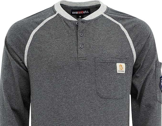 BOCOMAL FR Shirts 5.5oz Light Weight Henley and Short Sleeve Flame Resistant/Fire Retardant Clothing Shirt