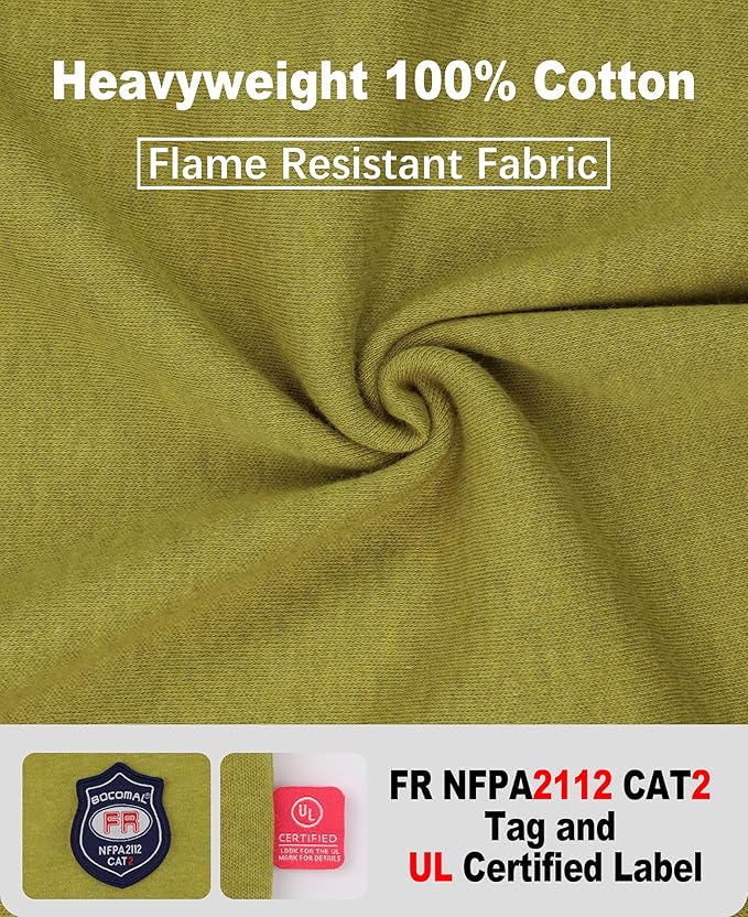 BOCOMAL FR Shirts Crewneck 7oz Midweight Flame Resistant Clothing NFPA2112 CAT2 Men's Fire Retardant Work Shirt