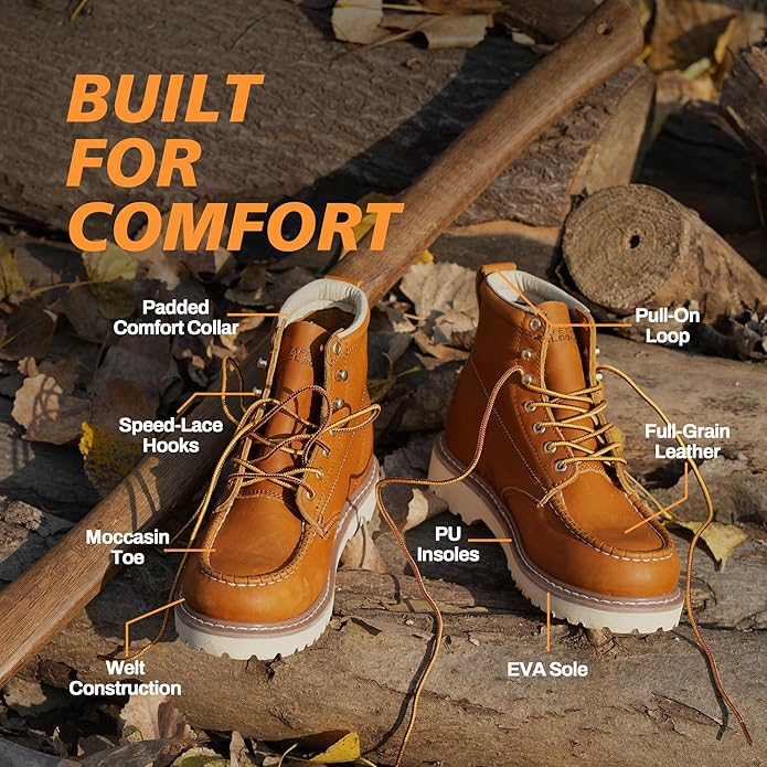 Work Boots for Men Waterproof Soft Toe Non Slip Comfortable Leather Workboots