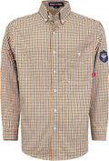 BOCOMAL FR Shirts for Men Printed Plaid Flame Resistant Clothing 6.5oz Cotton Button Up Welding Shirts NFPA2112 CAT2