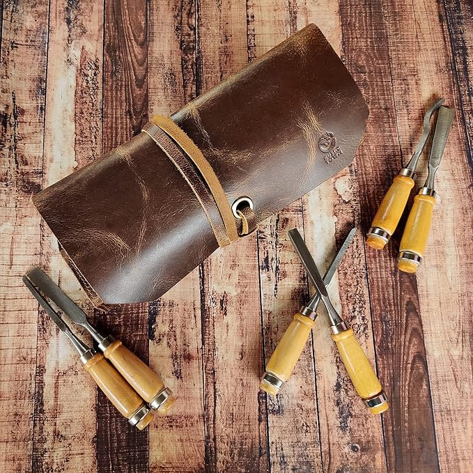 Leather Tool Roll Up Pouch - Leather Tool Wrench Roll/Chisel Bag by Rustic Town